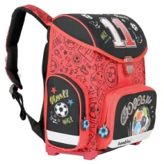 Football schwarz-rot ergonomischer Schulranzen, Rucksack 36x27x14cm - Bambino Bild 3