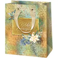 Frohe Weihnachten! Exklusive mittelgroße Geschenktasche mit Blumenmuster 18x10x23cm