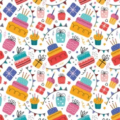 Geschenkpapier mit Kuchen- und Geschenkmotiv, 100 × 70 cm