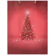 Geschenktasche in Rot mit Weihnachtsbaum-Muster 17,5x22,5x9,5cm