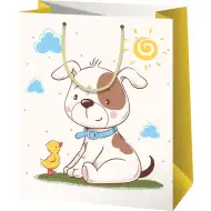 Geschenktasche mit Hund- und Kükenmuster, mittelgroß, 18x10x23cm