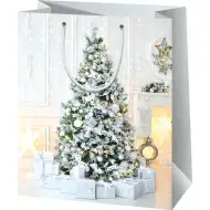 Geschenktasche mit Weihnachtsbaum-Muster, große Größe 27x14x33cm