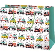Große Geschenktasche mit Rettungsdienst-, Polizei- und Feuerwehrmuster 33x26,7x13,7cm