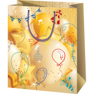 Große, goldfarbene Geschenktasche mit Luftballonmuster, 26 x 13 x 33 cm