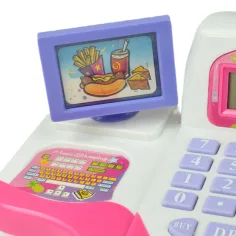 Happy Shopping: Weiß-rosa Registrierkasse mit Sound und Zubehör 20x12cm Bild 5