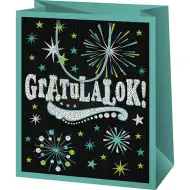 Herzlichen Glückwunsch! Grüne exklusive Geschenktasche in normaler Größe 11x6x15cm.
