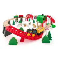 Holzeisenbahn für die Landwirtschaft mit Zug und weiterem Zubehör, 60-teilig - Woodyland