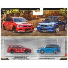 Hot Wheels: Deluxe 2005 Mitsubishi Lancer Evolution IX Wagon und 2004 Subaru Forester STI, 2er-Pack (1:64) - Mattel