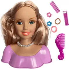 Kämmbarer blonder Langhaarpuppenkopf mit Lockenwicklern und Zubehör. Bild 2