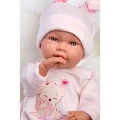 Llorens: Abril, 42 cm große weinende Babypuppe mit Hasenohrenmütze und Schlafsack Bild 3