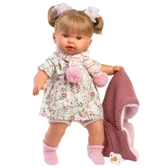 Llorens: Alexandra 42 cm große weinende Puppe mit Schnuller in rosa Strickjacke und geblümtem Rock Bild 3