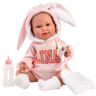 Llorens: Lina, 45 cm große weinende Babypuppe im Baby-Outfit mit Hasenohren