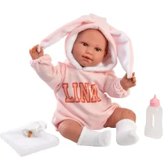 Llorens: Lina, 45 cm große weinende Babypuppe im Baby-Outfit mit Hasenohren Bild 2