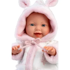 Llorens: Mädchen-Baby-Puppe in weichem Storchmuster-Schlafanzug 31cm Bild 4