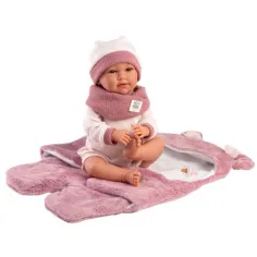 Llorens: Mimi 42 cm große weinende Puppe mit rosa Bärenohren und weichem Schlafsack Bild 3