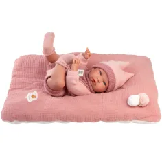 Llorens: Nica neugeborenes Mädchenpuppe in rosa Kleidung mit Kissen 38cm Bild 2
