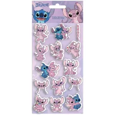 Luna: Disney Stitch und Angel 3D-Puffy-Aufkleber-Set auf einem Bogen im Format 10 × 22 cm.