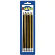 Luna: Gelb-schwarzer HB-Bleistift mit Radiergummi, 6er-Set