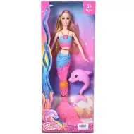 Meerjungfrauenpuppe mit blondem Haar und Delfin, 30 cm