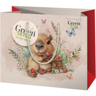 Mittelgroße Geschenktasche mit Green Grass Capybara‑Motiv, 18 x 10 x 23 cm