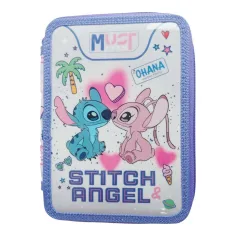 Must: Disney Stitch & Angel zweistöckiges, gefülltes Federmäppchen 15 x 5 x 21 cm
