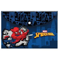 Must: Mappe mit Spider-Man‑Motiv und Druckknopfverschluss im A4‑Format.