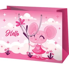 Pink mit Mäusemuster, Geschenktasche in mittlerer Größe, 18 x 10 x 23 cm