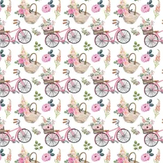 Rosa Geschenkpapier mit Fahrradmuster 100 x 70 cm