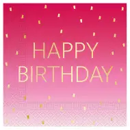 Rosa "Happy Birthday" Aufschrift 2-lagige Papierserviette 20er-Pack