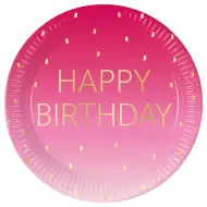 Rosa "Happy Birthday" Pappteller 8er-Set 23cm