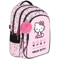 Rosa Schultasche mit Hello-Kitty-Motiv, 4 Fächer, Rucksack mit Pompon BPL58 40x28x18 cm