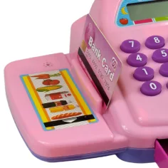 Rosa elektronische Registrierkasse mit Licht und Ton, Spielgeld 25x14cm Bild 5