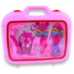 Schönheitsset mit Friseurbedarf, Schuhen und Ohrringen in einer Tasche Bild 2