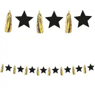 Schwarze Stern- und goldene Quasten-Party-Girlande