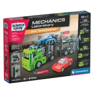 Science &amp; Play: Mechanik-Werkstatt – Doppeldecker-Autotransporter-Bausatz – Clementoni
