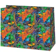 Skateboard fahrender T-Rex mittelgroße Geschenktasche 18x10x23cm