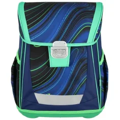 Spirit: Blue Stripes Schultasche/Rucksack mit blau-grünen Streifen auf schwarzem Hintergrund, 4-teiliges Set, 41x20x32cm Bild 2