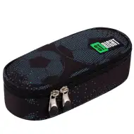 St.Right: Ovales Federmäppchen mit Fußballmuster in Schwarz, 23 cm