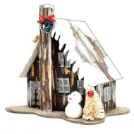 Stop &amp; Look: Weihnachtshaus aus Papier mit Turm und Licht 17x12x14cm