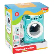 Türkisfarbene Waschmaschine mit Ton- und Lichteffekten.