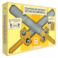 Wir schlagen uns mit Schwämmschwertern im Gesellschaftsspiel.