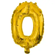 Zahlreiche Folienballons in Goldfarbe – Zahl 0, 86 cm