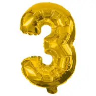 Zahlreiche Folienballons in Goldfarbe – Zahl 3, 86 cm