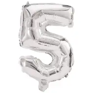 Zahlreiche Folienballons in Silber – Zahl 5, 86 cm