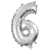 Zahlreiche Folienballons in Silber – Zahl 6, 32 cm
