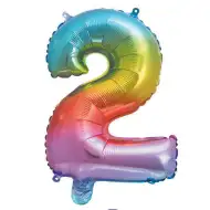 Zahlreiche Folienballons in metallischem Regenbogenfarben – Zahl 2, 34 cm