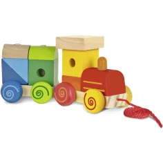 Ziehbare bunte Holzeisenbahn mit Bausteinen - Eichhorn Bild 2