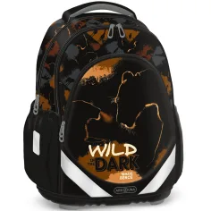Ars Una: „Wild in the dark“ – anatomischer Schulranzen/Rucksack mit Löwenmotiv, 33×42×21 cm