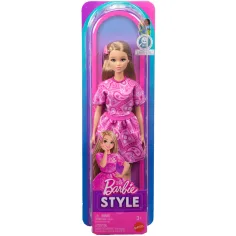 Barbie: Fashionista Freundinnen stilvolle Modepuppe in rosa Tuchmusterkleid - Mattel