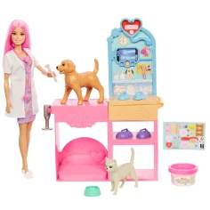 Barbie Tierarzt-Gipsklinik-Spielset mit rosa-haariger Puppe - Mattel Bild 2